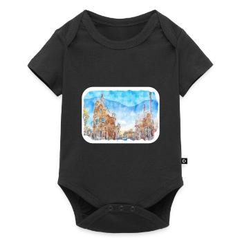 Barcelone Espagne Aquarelle Esquisse Dessinée Illustrati - Body à manches courtes Premium Bébé - noir - Devant