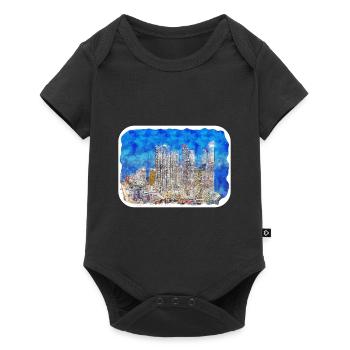 Busan South Korea Watercolor Sketch Illustration - Baby Premium short-sleeve bodysuit - black - Front