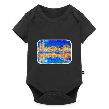 Amsterdam Netherlands Watercolor Sketch Drawing - Baby Premium short-sleeve bodysuit - black - Front