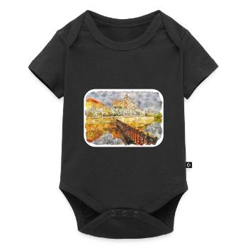 Prag Tschechien Aquarell Skizze Zeichnung - Baby Premium Kurzarmbody - Schwarz - Vorne