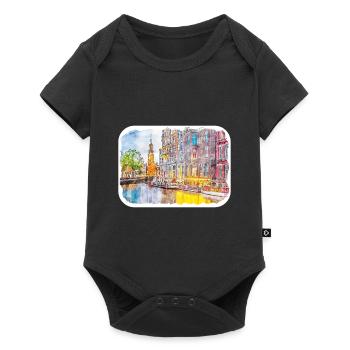 Pays-Bas Aquarelle Esquisse Dessinée Illustration - Body à manches courtes Premium Bébé - noir - Devant