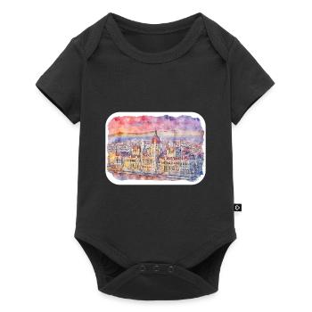Budapest Aquarellskizze Handgezeichnete Illustration - Baby Premium Kurzarmbody - Schwarz - Vorne