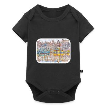 Amsterdam Netherlands Watercolor Sketch Painting - Baby Premium short-sleeve bodysuit - black - Front