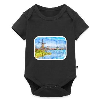 Pays-Bas Aquarelle Esquisse Dessinée Illustration - Body à manches courtes Premium Bébé - noir - Devant