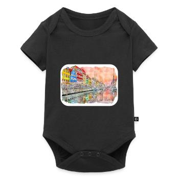Copenhague Danemark Aquarelle Esquisse Dessin Dessiné - Body à manches courtes Premium Bébé - noir - Devant
