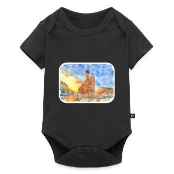 Pologne Repère Aquarelle Esquisse Dessin de peinture - Body à manches courtes Premium Bébé - noir - Devant
