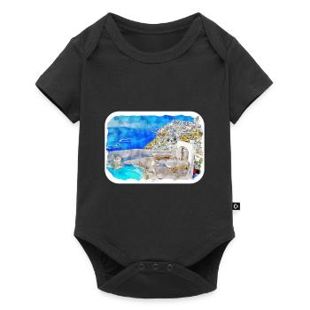 Santorin Grèce Aquarelle Esquisse Dessin Dessin - Body à manches courtes Premium Bébé - noir - Devant