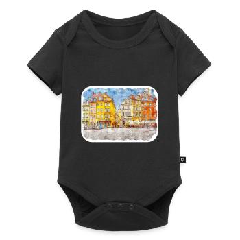 Varsovie Pologne Aquarelle Esquisse Dessinée Peinture - Body à manches courtes Premium Bébé - noir - Devant
