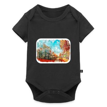 Amsterdam Netherlands Watercolor Sketch Drawn Pain - Baby Premium short-sleeve bodysuit - black - Front