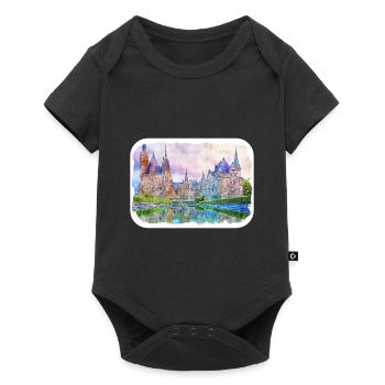 Pologne Repère Aquarelle Esquisse Dessin de peinture - Body à manches courtes Premium Bébé - noir - Devant