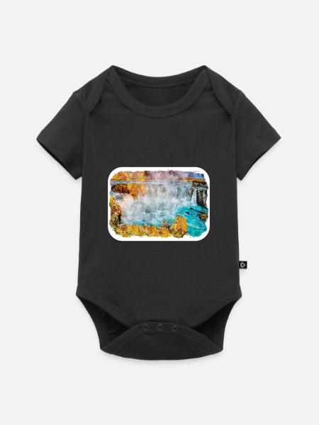 Island Aquarellskizze Handgezeichnete Illustration - Baby Premium Kurzarmbody - Schwarz