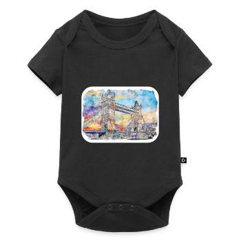 Londres UK Aquarelle Esquisse Dessinée à la Main Peinture - Body à manches courtes Premium Bébé - noir - Devant