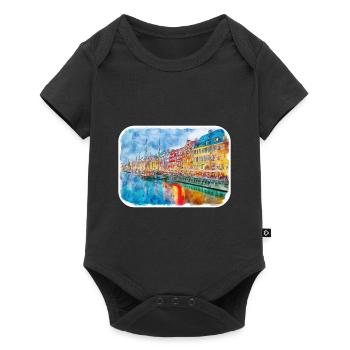 Copenhagen Denmark Watercolor Sketch Illustration - Baby Premium short-sleeve bodysuit - black - Front