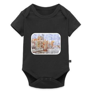 Pologne Repère Aquarelle Esquisse Dessin de peinture - Body à manches courtes Premium Bébé - noir - Devant