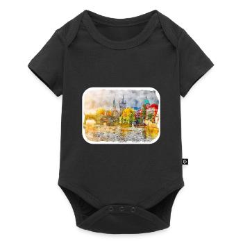 Prague Czechia Watercolor Sketch - Baby Premium short-sleeve bodysuit - black - Front