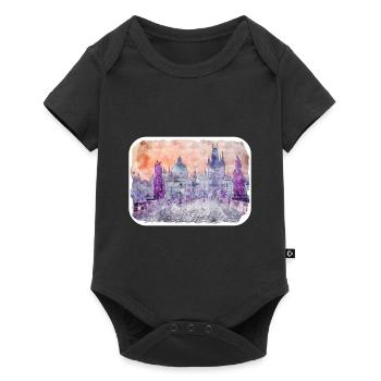 Prag Tschechien Aquarell Skizze Zeichnung - Baby Premium Kurzarmbody - Schwarz - Vorne