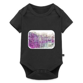 Amsterdam Netherlands Watercolor Sketch Drawing - Baby Premium short-sleeve bodysuit - black - Front