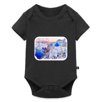 Santorin Grèce Aquarelle Esquisse Dessinée Illustrat - Body à manches courtes Premium Bébé - noir - Devant