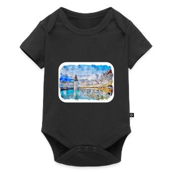 Zurich Suisse Aquarelle Esquisse Dessinée Paintin - Body à manches courtes Premium Bébé - noir - Devant