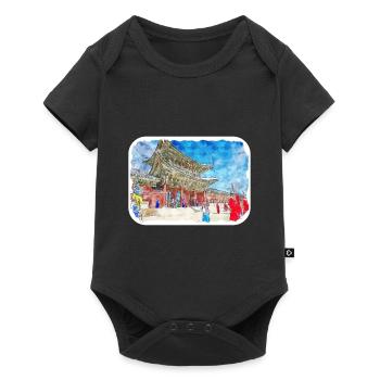 Busan South Korea Watercolor Sketch Draw Drawing - Baby Premium short-sleeve bodysuit - black - Front
