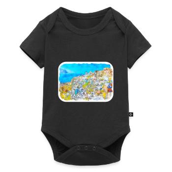 Santorin Grèce Aquarelle Esquisse Dessinée Illustrat - Body à manches courtes Premium Bébé - noir - Devant