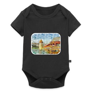 Luzern Schweiz Aquarellskizze gezeichnet Illust - Baby Premium Kurzarmbody - Schwarz - Vorne