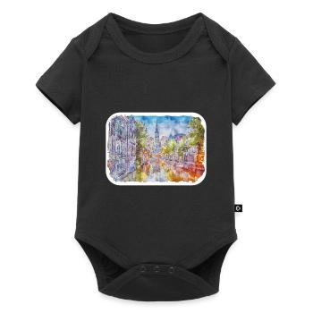 Pays-Bas Aquarelle Esquisse Dessinée Illustration - Body à manches courtes Premium Bébé - noir - Devant