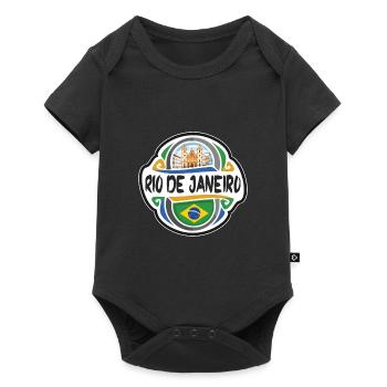 Rio de Janeiro Brésil Drapeau Voyage Souvenir Badge S - Body à manches courtes Premium Bébé - noir - Devant