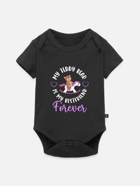 Teddy Kind Süß Stofftier - Baby Premium Kurzarmbody - Schwarz