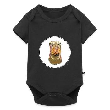 Shar Pei Purebred Dog Watercolor Illustration - Baby Premium short-sleeve bodysuit - black - Front