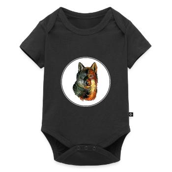 Shikoku Dog Watercolor Sketch Illustration - Baby Premium short-sleeve bodysuit - black - Front