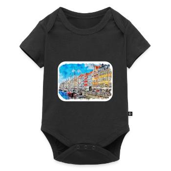 Copenhague Danemark Aquarelle Esquisse Dessinée Paintin - Body à manches courtes Premium Bébé - noir - Devant
