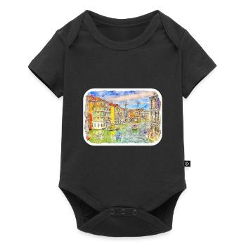 Venise Italie Aquarelle Esquisse Illustration - Body à manches courtes Premium Bébé - noir - Devant