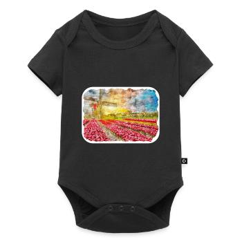 Pays-Bas Aquarelle Esquisse Dessinée Illustration - Body à manches courtes Premium Bébé - noir - Devant