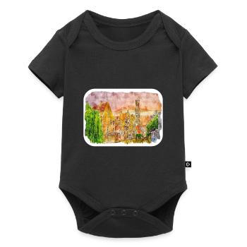 Belgique Repère Aquarelle Esquisse Dessin de Peinture - Body à manches courtes Premium Bébé - noir - Devant