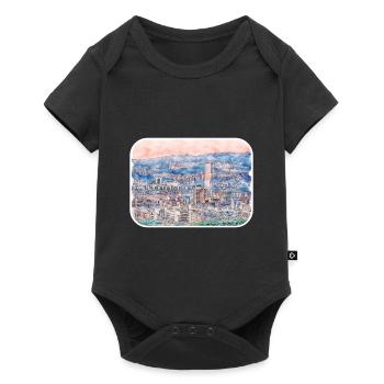 Busan South Korea Watercolor Sketch Illustration - Baby Premium short-sleeve bodysuit - black - Front