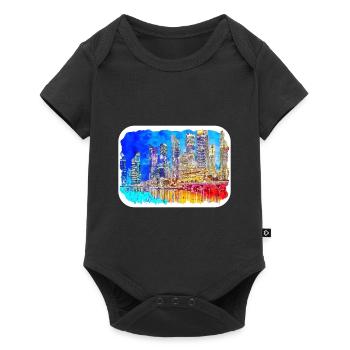 Singapore Watercolor Sketch Hand Drawn Painting - Baby Premium short-sleeve bodysuit - black - Front