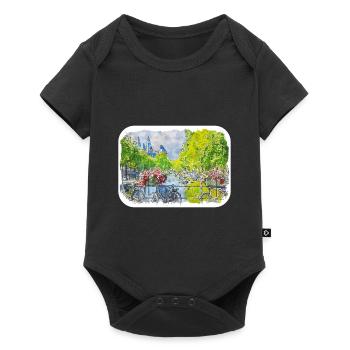 Amsterdam Netherlands Watercolor Sketch Drawn Pain - Baby Premium short-sleeve bodysuit - black - Front