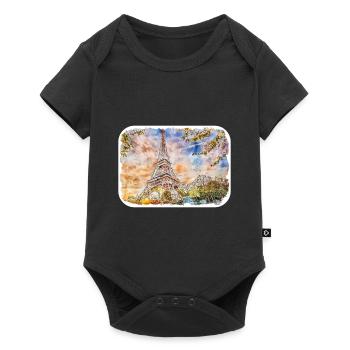 Paris France Watercolor Sketch Drawn Painting - Baby Premium short-sleeve bodysuit - black - Front