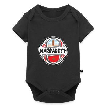 Marrakech Maroc Drapeau Badge Voyage Souvenir Timbre - Body à manches courtes Premium Bébé - noir - Devant