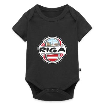 Riga Latvia Flag Badge Travel Souvenir Stamp - Baby Premium short-sleeve bodysuit - black - Front