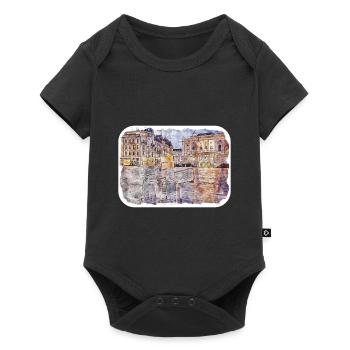 Zurich Suisse Aquarelle Esquisse Dessinée Paintin - Body à manches courtes Premium Bébé - noir - Devant