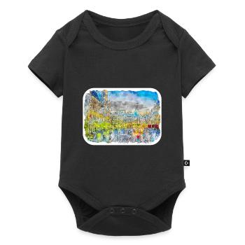 Belgique Repère Aquarelle Esquisse Dessin de Peinture - Body à manches courtes Premium Bébé - noir - Devant