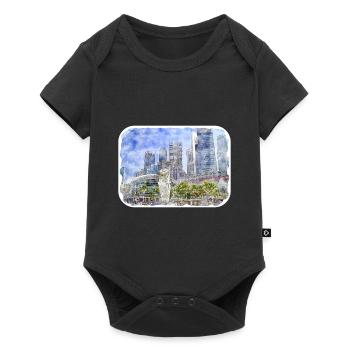Singapore Watercolor Sketch Hand Drawn Painting - Baby Premium short-sleeve bodysuit - black - Front
