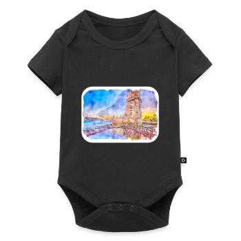 Lisbon Portugal Watercolor Sketch Drawn Illustrati - Baby Premium short-sleeve bodysuit - black - Front