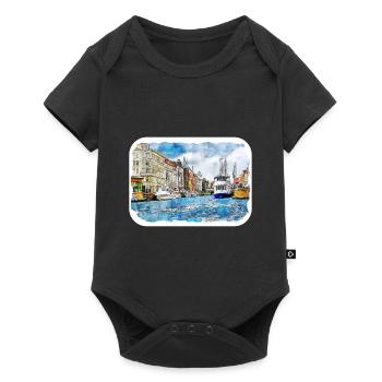 Copenhague Danemark Aquarelle Esquisse Dessinée Paintin - Body à manches courtes Premium Bébé - noir - Devant
