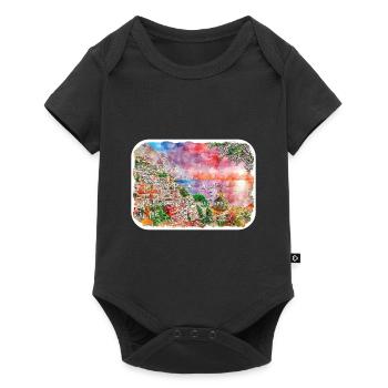 Positano Italie Aquarelle Esquisse Dessinée Illustratio - Body à manches courtes Premium Bébé - noir - Devant
