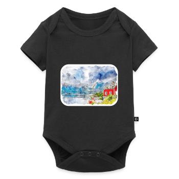 Norvège Aquarelle Esquisse Dessinée à la main Illustration - Body à manches courtes Premium Bébé - noir - Devant
