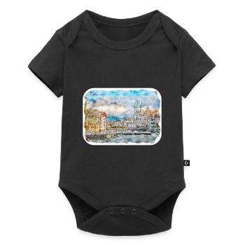 Luzern Schweiz Aquarellskizze gezeichnet Illust - Baby Premium Kurzarmbody - Schwarz - Vorne