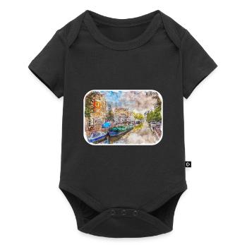 Amsterdam Netherlands Watercolor Sketch Drawing - Baby Premium short-sleeve bodysuit - black - Front